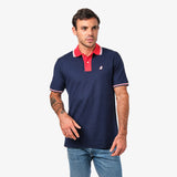 Polo Azul Cuello a Contraste Rojo