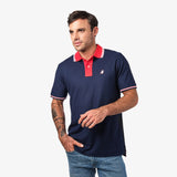 Polo Azul Cuello a Contraste Rojo