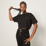 Camiseta Corta Negra Corte Holgado Mujer