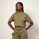 Camiseta Corta Verde Olivo Corte Holgado Mujer