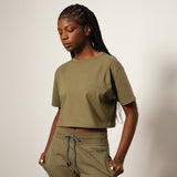 Camiseta Corta Verde Olivo Corte Holgado Mujer