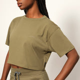 Camiseta Corta Verde Olivo Corte Holgado Mujer