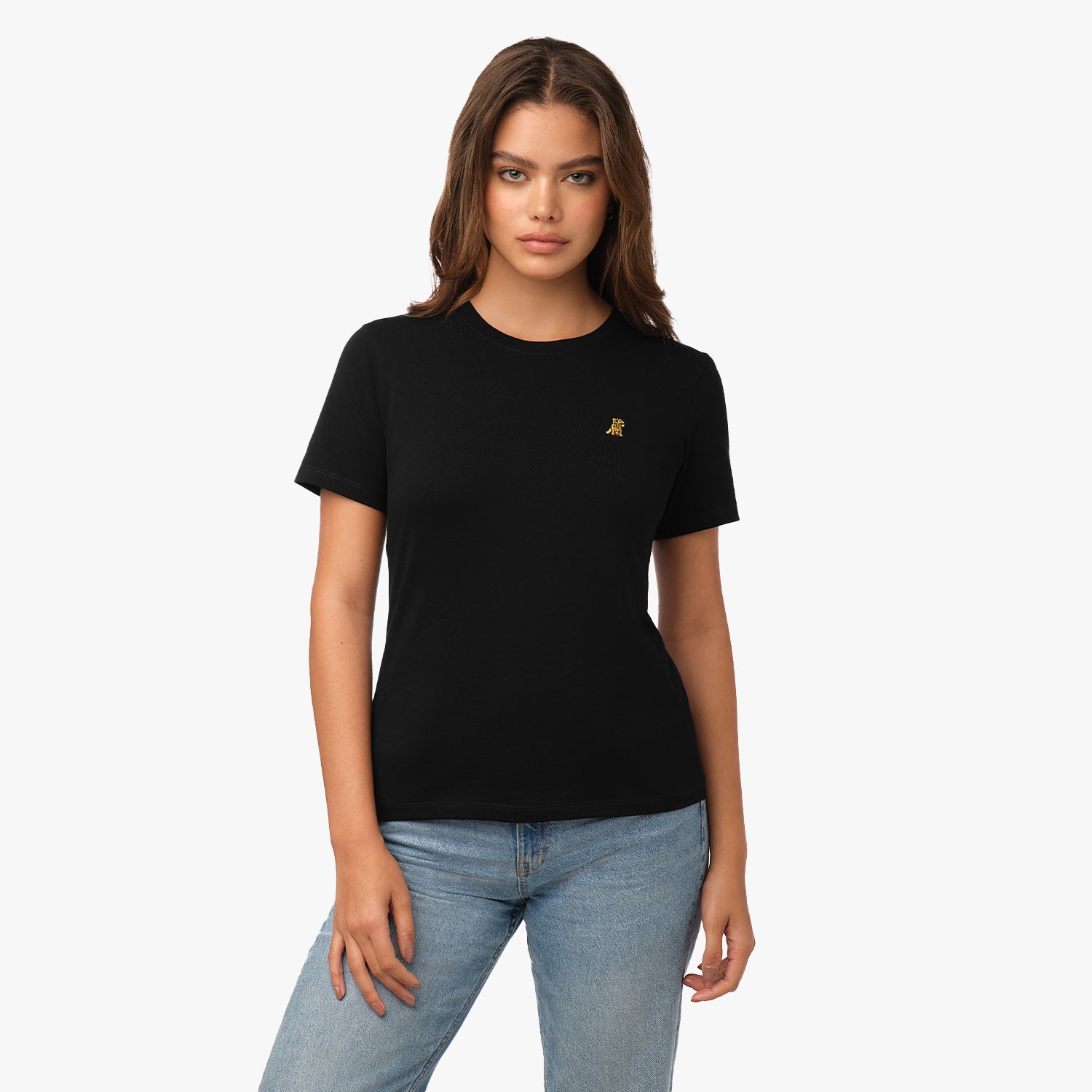 Camiseta Negra Negra Logo Dorado para Mujer