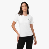 Camiseta Blanca Manga Corta Cuello Redondo Logo Blanco para Mujer