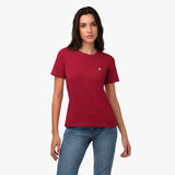 Camiseta Roja Manga Corta Cuello Redondo Logo Blanco para Mujer