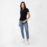 Polo Negra Entallada Logo Blanco para Mujer