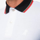 Polo Blanca con Rayas y Detalles Rojos y Negros