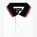 Polo Blanca con Rayas y Detalles Rojos y Negros