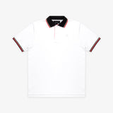 Polo Blanca con Rayas y Detalles Rojos y Negros