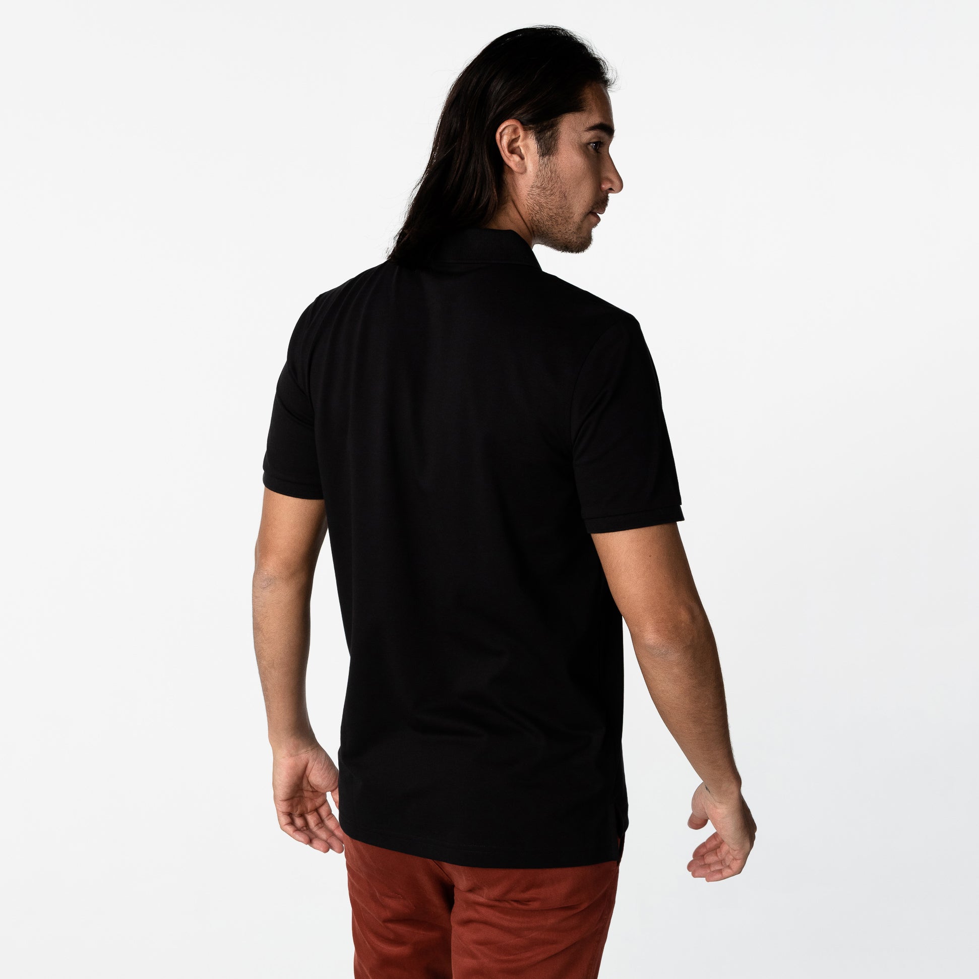 Men's Black Traveler Polo Shirt - White Bark - jamesbark-usa