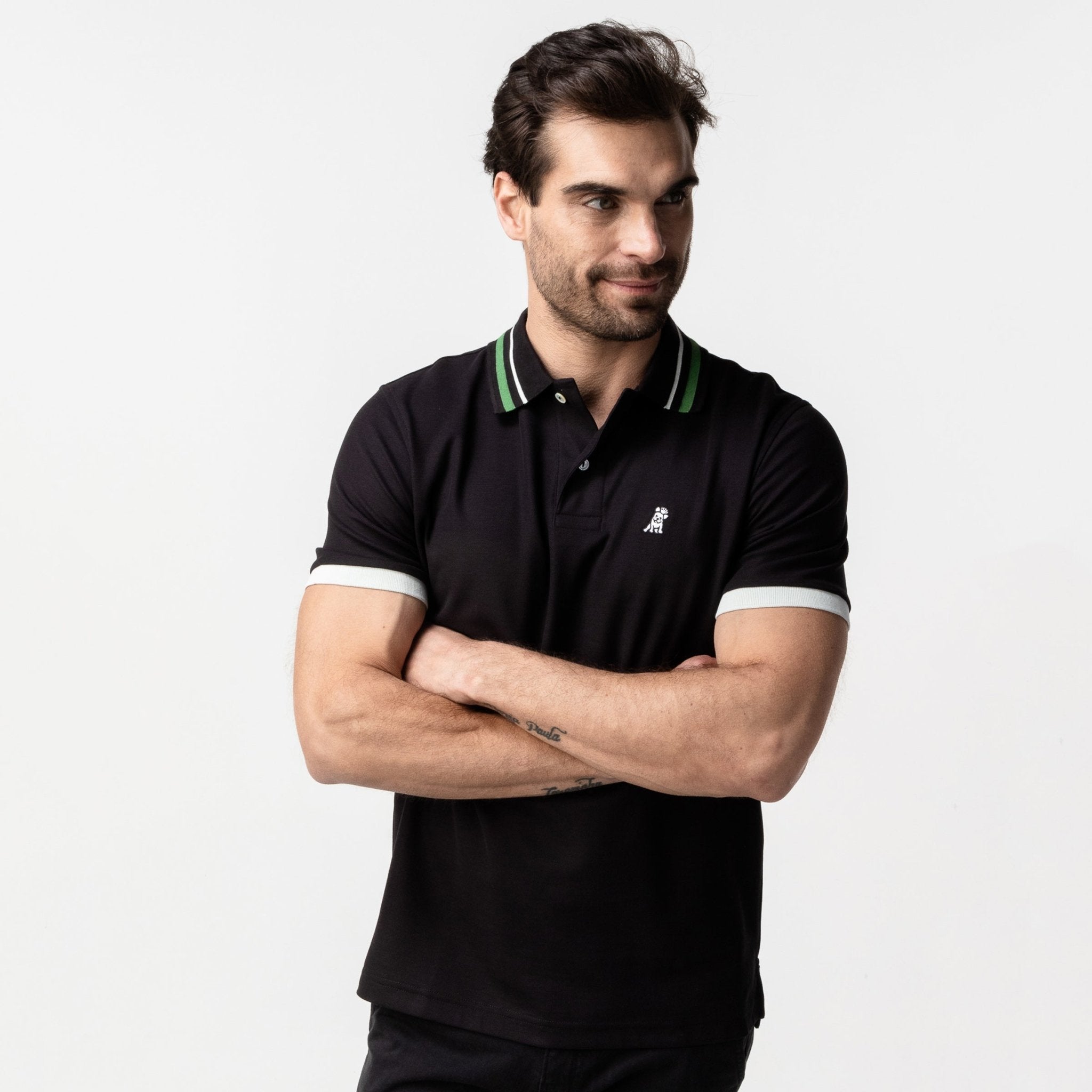Men's Green Striped Accents Piqué Polo Shirt - JAMES BARK