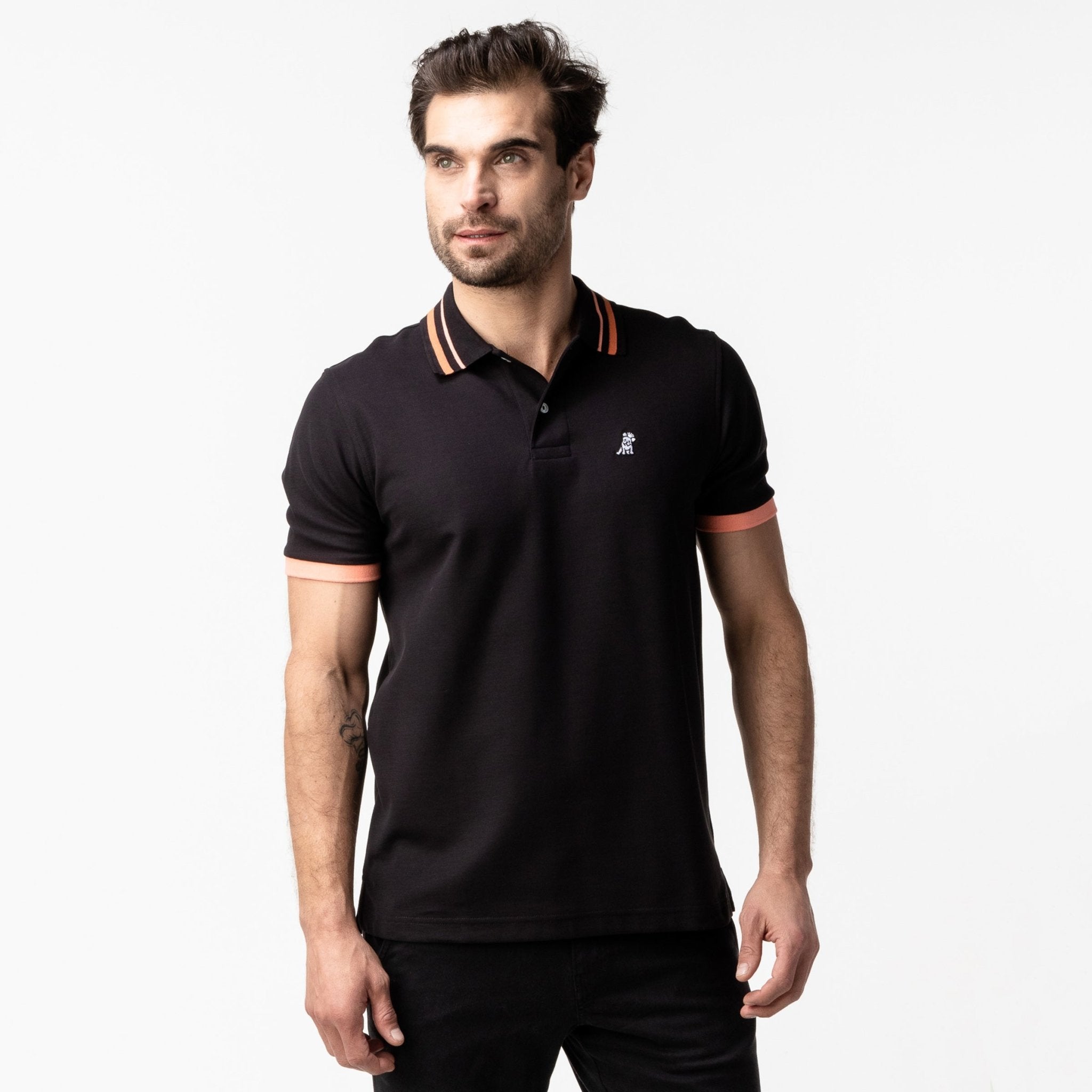 Men's Orange Striped Accents Piqué Polo Shirt - JAMES BARK