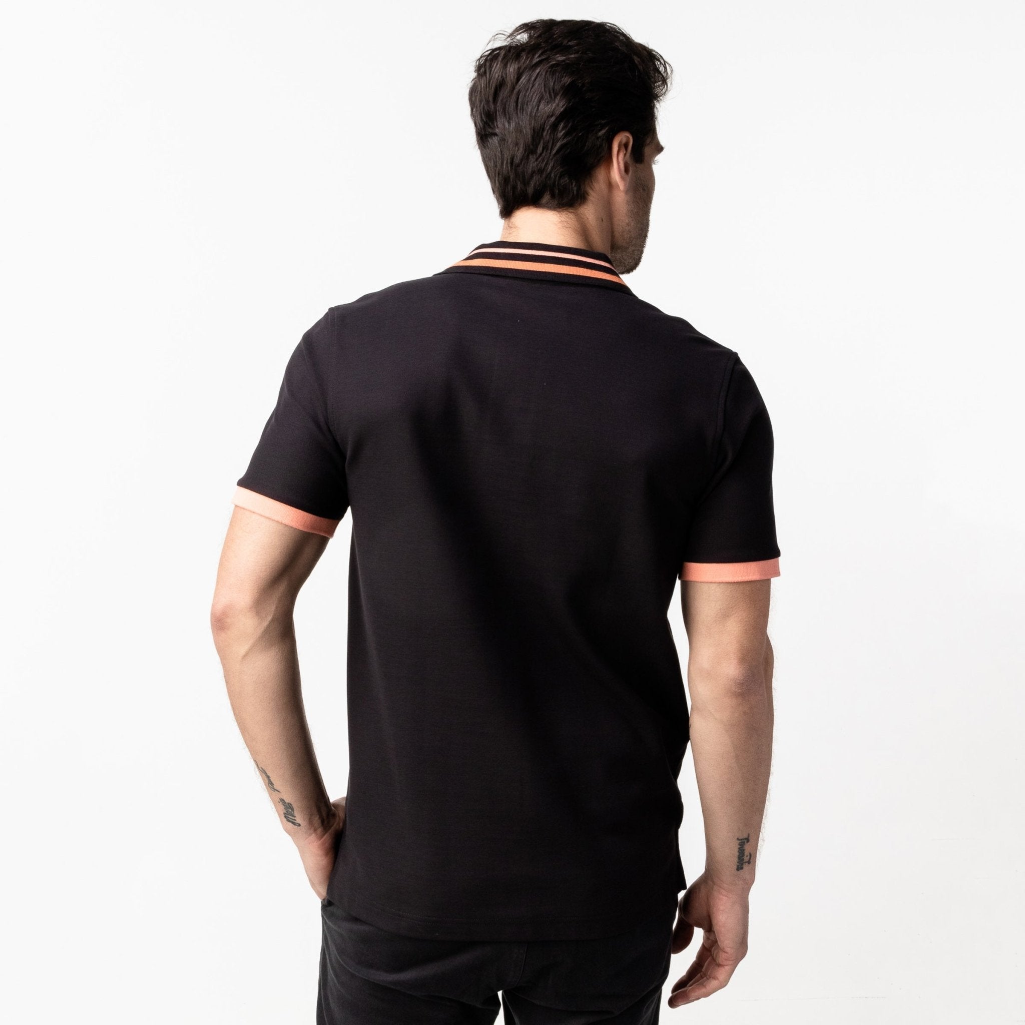 Men's Orange Striped Accents Piqué Polo Shirt - JAMES BARK