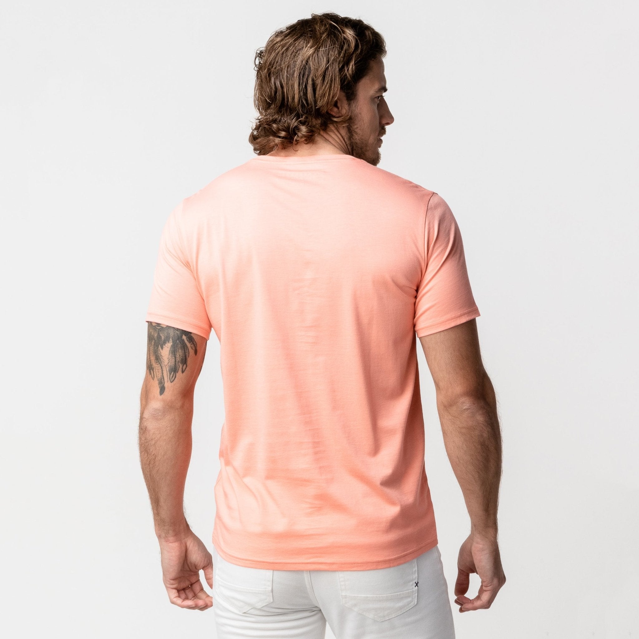 Men's Peach Pink Crew Neck Jersey T-Shirt - Peach Bark - JAMES BARK