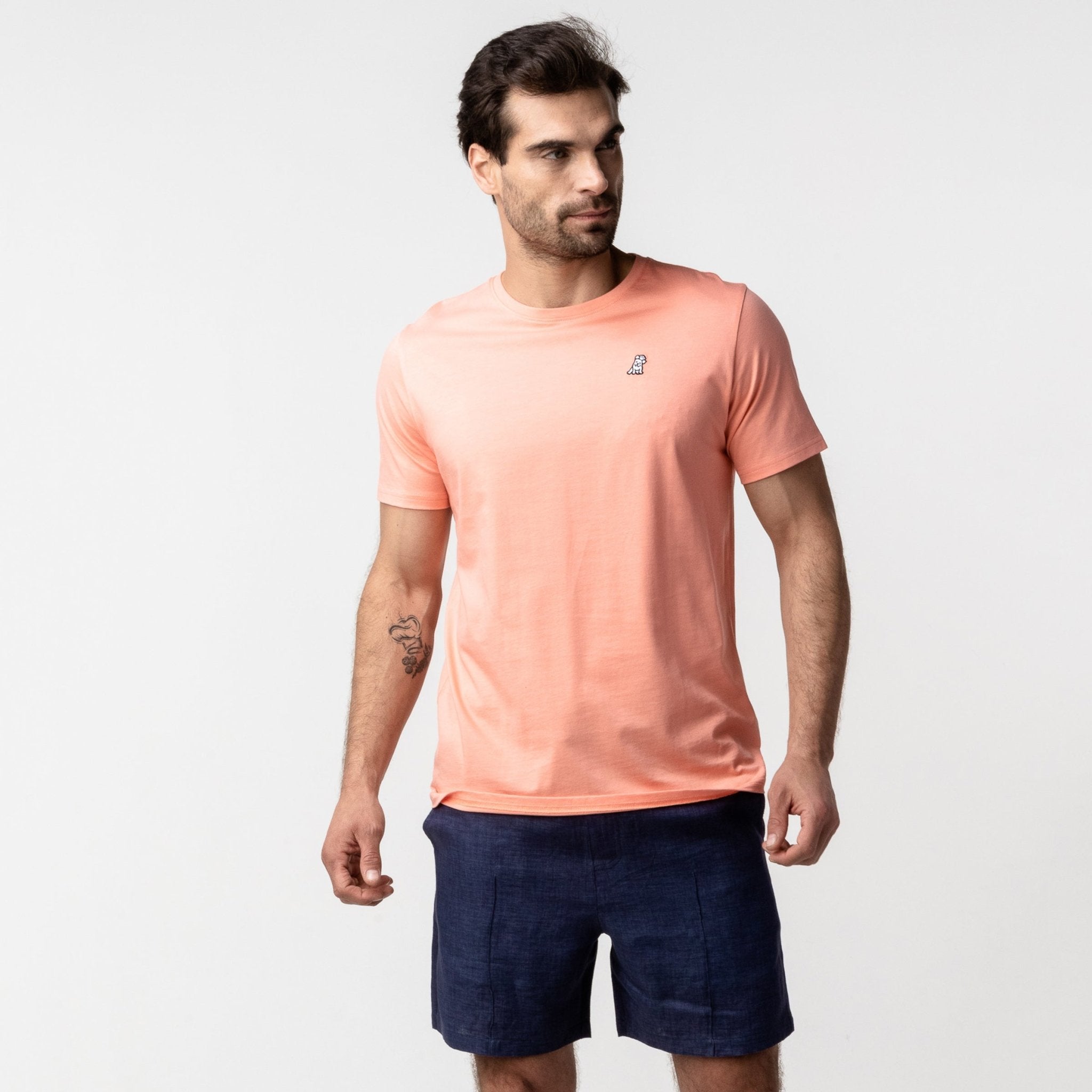 Men's Peach Pink Crew Neck Jersey T-Shirt - White Bark - JAMES BARK