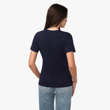 Camiseta Azul Manga Corta Cuello Redondo Logo Dorado para Mujer