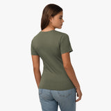 Camiseta Verde Olivo Manga Corta Cuello Redondo Logo Blanco para Mujer