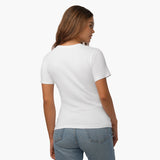 Camiseta Blanca Manga Corta Cuello Redondo Logo Dorado para Mujer