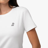 Camiseta Blanca Manga Corta Cuello Redondo Logo Blanco para Mujer