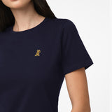 Camiseta Azul Manga Corta Cuello Redondo Logo Dorado para Mujer