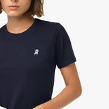 Camiseta Azul Manga Corta Cuello Redondo Logo Blanco para Mujer