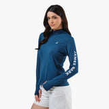 Camisa Playera Azul Manga Larga con Capucha para Mujer