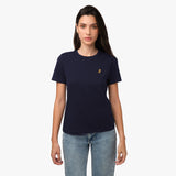 Camiseta Azul Manga Corta Cuello Redondo Logo Dorado para Mujer