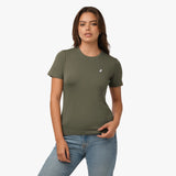 Camiseta Verde Olivo Manga Corta Cuello Redondo Logo Blanco para Mujer