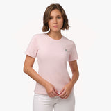 Camiseta Rosada Manga Corta Cuello Redondo Logo Blanco para Mujer