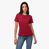 Camiseta Roja Manga Corta Cuello Redondo Logo Blanco para Mujer