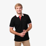 Polo Negra con Rayas y Detalles Rojos y Blancos