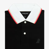 Polo Negra con Rayas y Detalles Rojos y Blancos