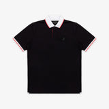 Polo Negra con Rayas y Detalles Rojos y Blancos