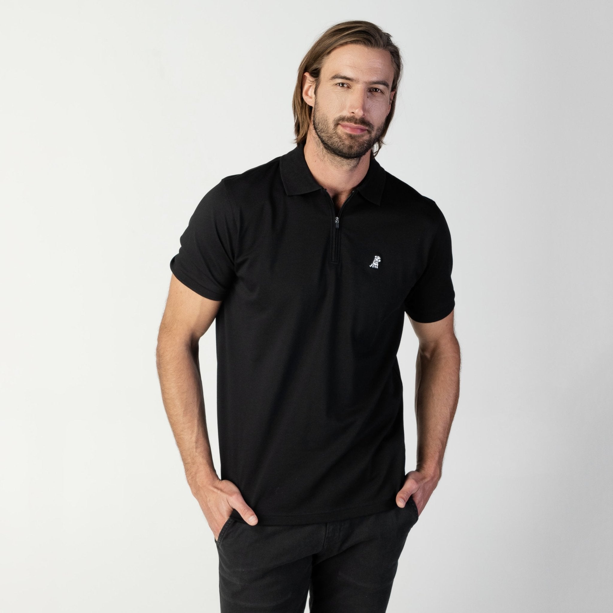 Men's Black Traveler Polo Shirt - White Bark - jamesbark-usa