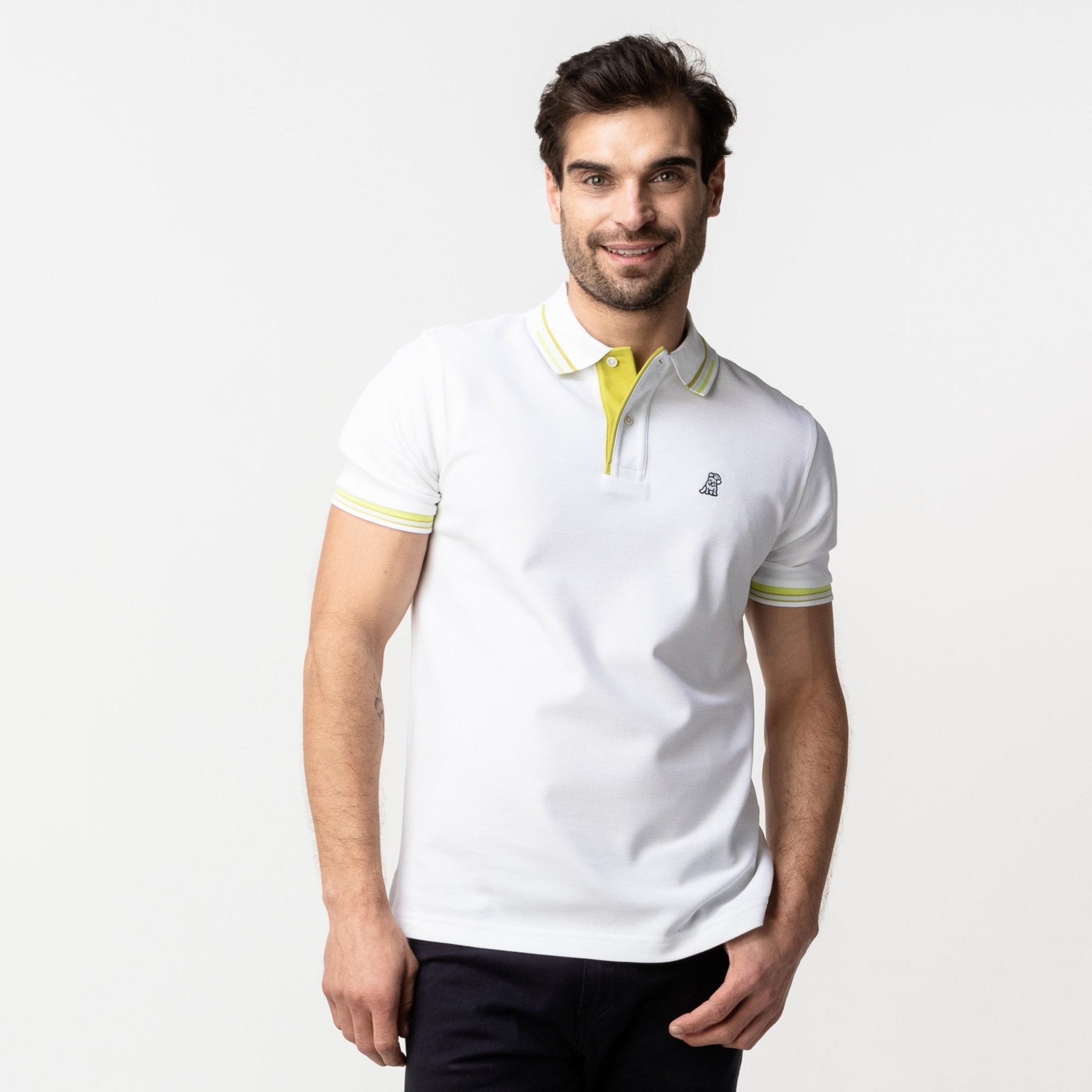Men's Green Contrast Stripe Polo Shirt - JAMES BARK