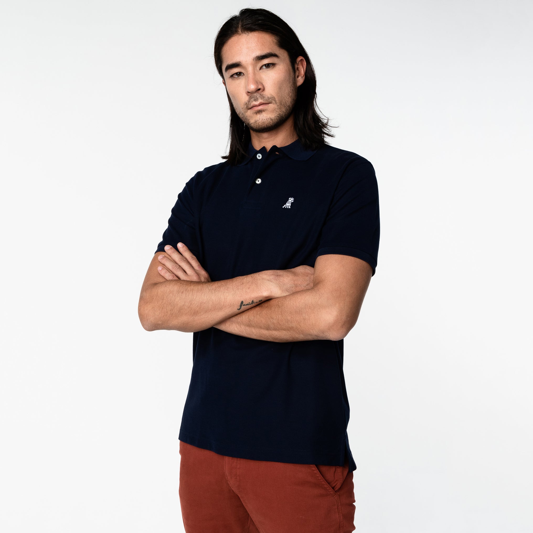 Men's Navy Regular Fit Polo Shirt - White Bark - JAMES BARK