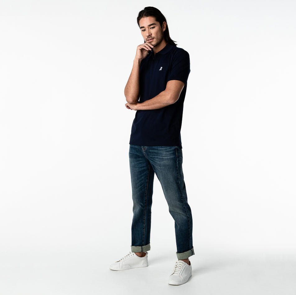 Men's Navy Traveler Polo Shirt - White Bark - jamesbark-usa