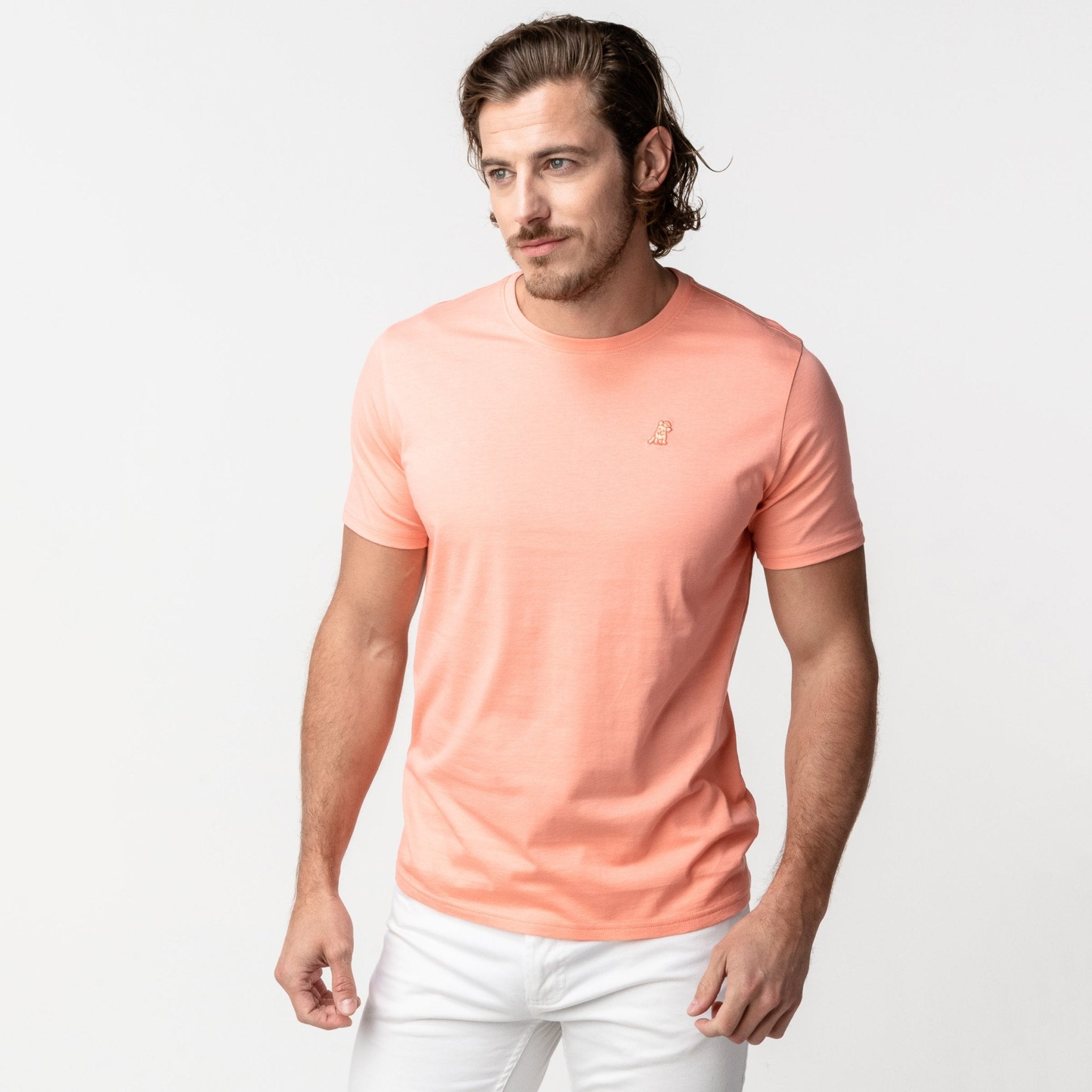 Men's Peach Pink Crew Neck Jersey T-Shirt - Peach Bark - JAMES BARK