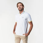 Men's White Green Stripe Details Polo Shirt - JAMES BARK
