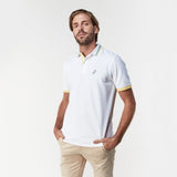 Men's White Green Stripe Details Polo Shirt - JAMES BARK
