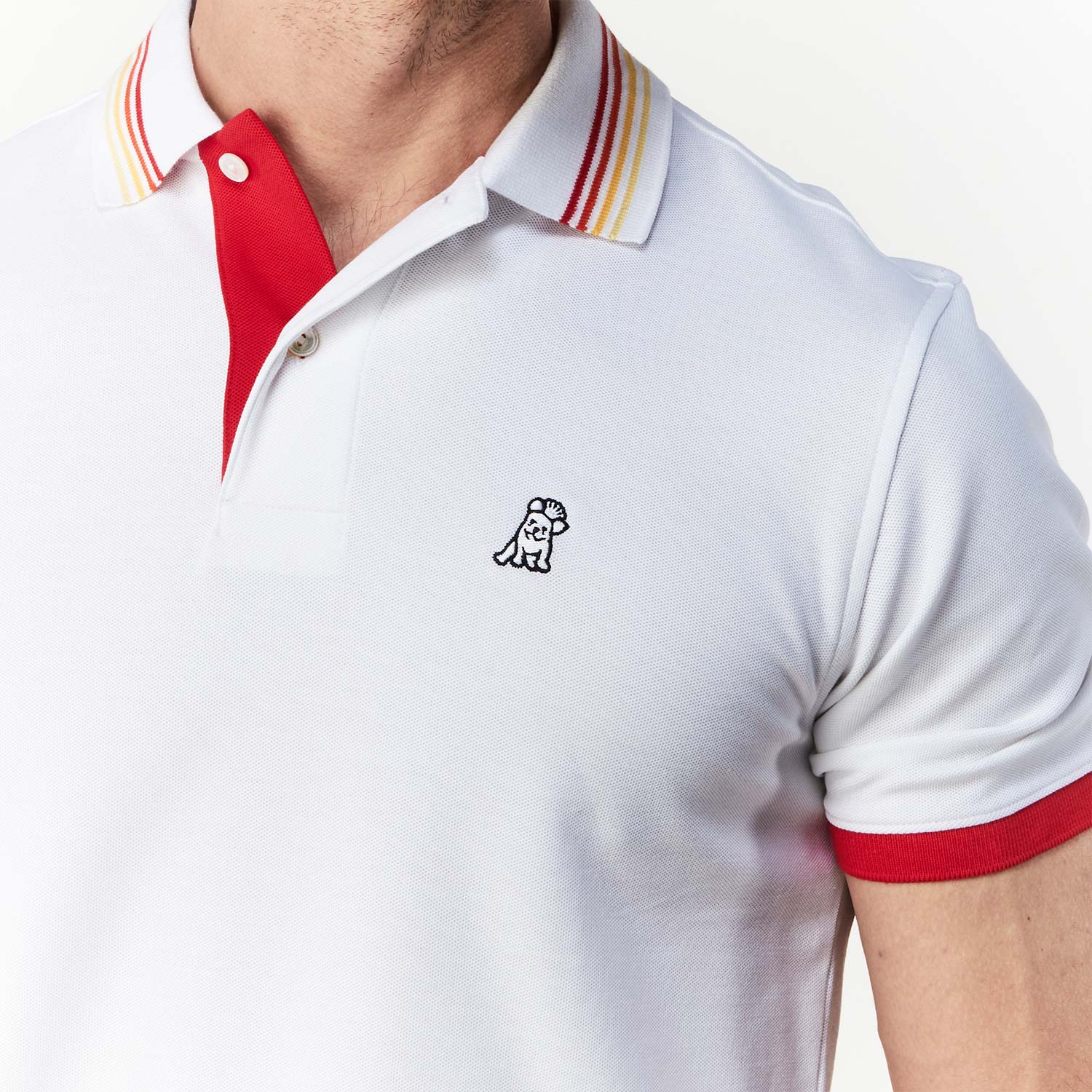 Men's White Red Stripe Details Polo Shirt - JAMES BARK